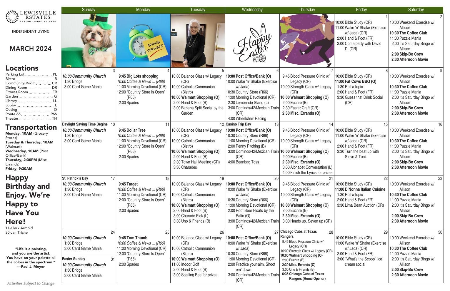 Independent Living Event Calendar